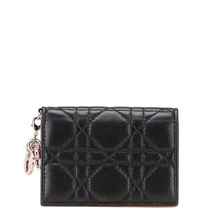 Dior Cannage Lady Wallet Black Pink Leather